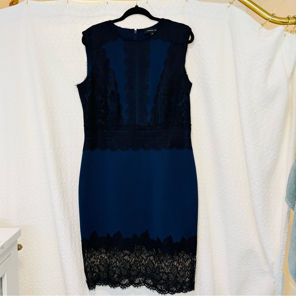 Women’s 16 Tadashi Shoji Milo Scuba Sheath Dress, Navy - Picture 4 of 10